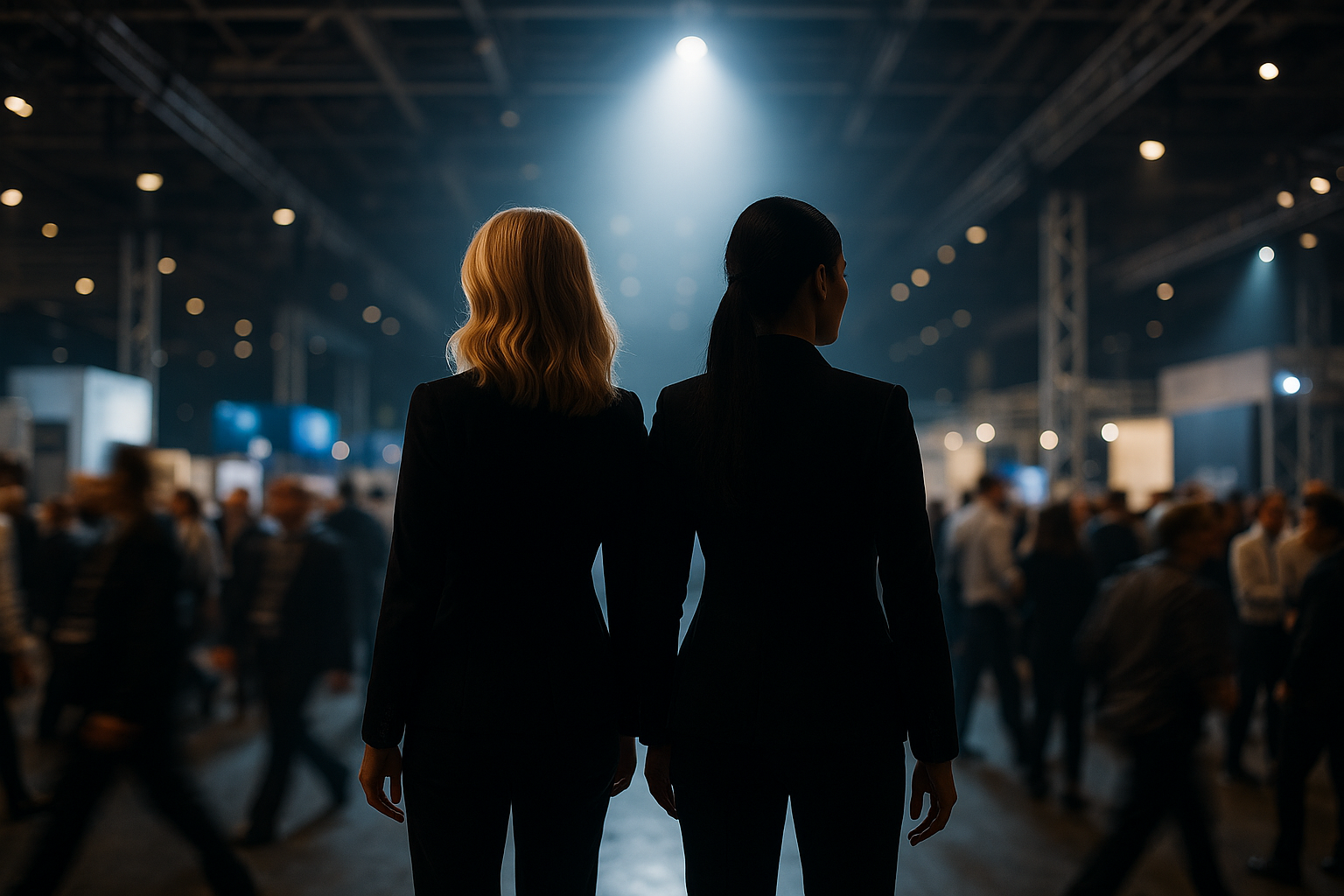 Zwei Frauen, Silhouette von hinten, gemeinsam auf dem Weg – Symbol für Female Leadership bei SP:H